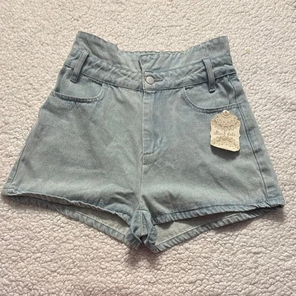 Altar'd State High Waist Blue Denim Shorts - Picture 1 of 6